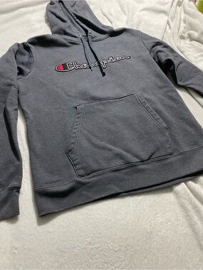 Champion Dark Gray Crewneck Hoodie with Embroidered Logo